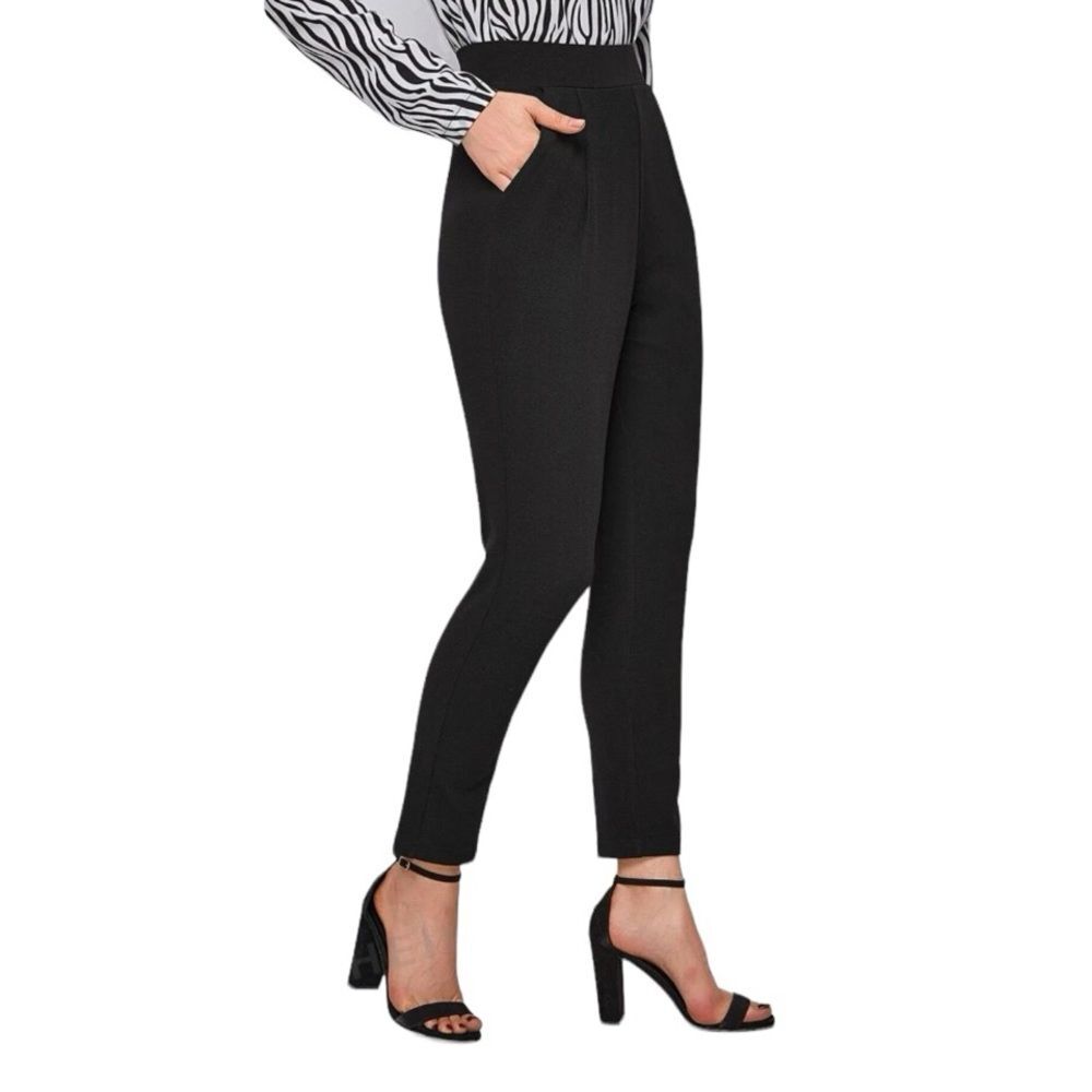Women’s Black Tailored Ankle-Crop Dress Pants Slant Pockets Size M Work Office